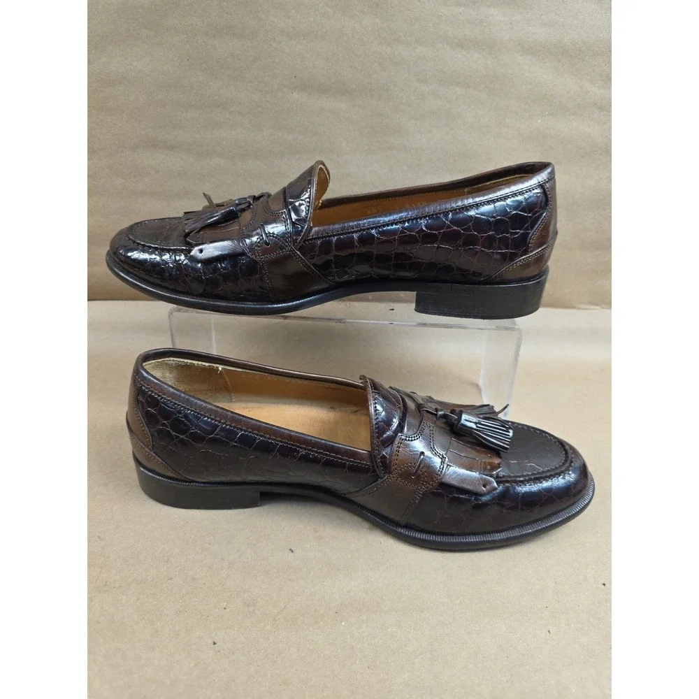 Johnston Murphy (8.5 M) Italy Tassel Kilt Loafers Brown Croc Print Men's Shoes